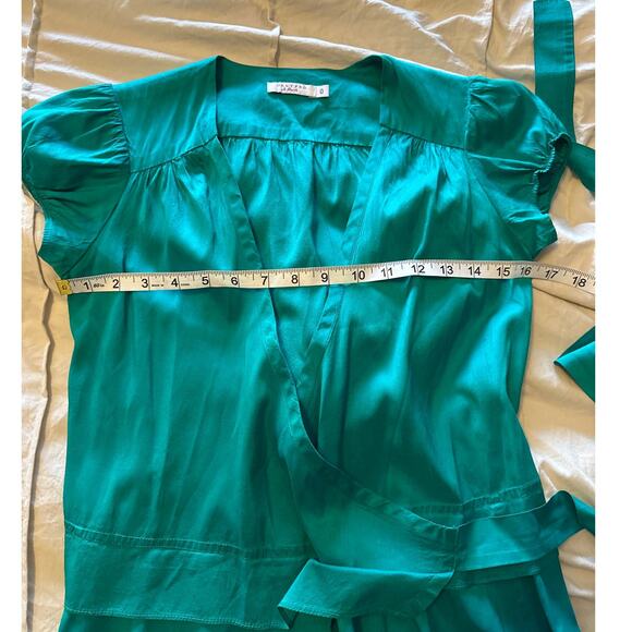 CALYPSO St Barth Silk Wrap Dress Teal V Neck Short Sleeve Tie Waist Size 0 - Picture 6 of 6